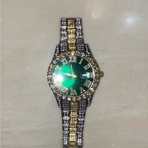Plated Iced Out Presidential Watch - Green, Gold, and Silver